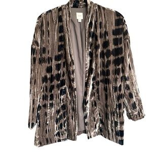 Pure Jill Open Front Shibori Print Velvet Cardigan Jacket Large